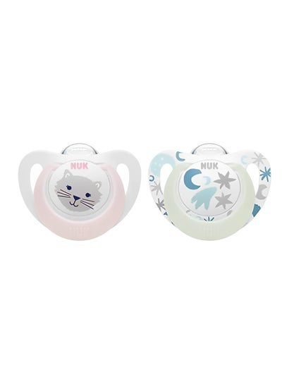 Buy Star Silicone Soother Day & Night, 0-6m, assorted 2 pieces in Egypt