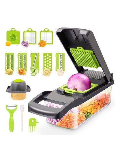 Buy Vegetable Chopper, Pro Onion Chopper, 15 in 1Multifunctional Food Chopper, Kitchen Vegetable Slicer Dicer Cutter,Veggie Chopper With 8 Blades,Carrot and Garlic Chopper With Container (Grey） in Saudi Arabia