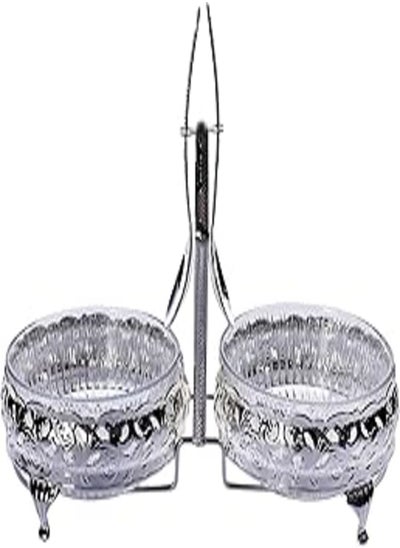 Buy Queen Anne silver plated round jam serving dish Duo with stand + 2 royal glass plates Royal 0/4333/7 in Egypt