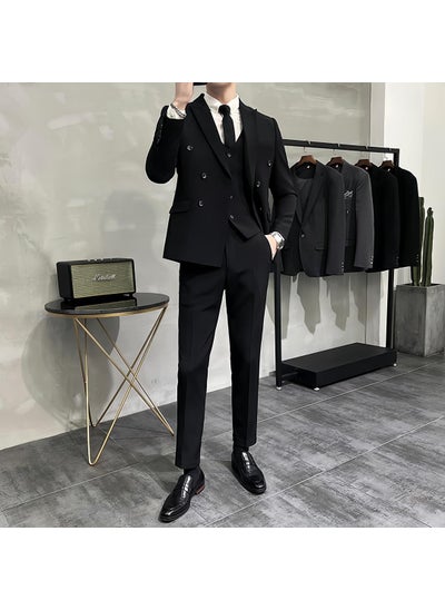 Buy 2024 Korean Slim Fit Youth Suit Set for Men Black [suit white shirt trousers]] in UAE