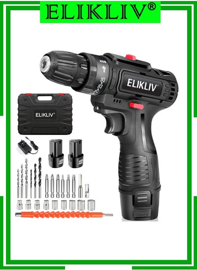 Buy ELIKLIV Cordless Impact Hammer Drill Driver 12V 2 Gear Speed  LED Light and 2 Batteries Included for Wood Cement Concrete Ceiling Brick Wall in UAE