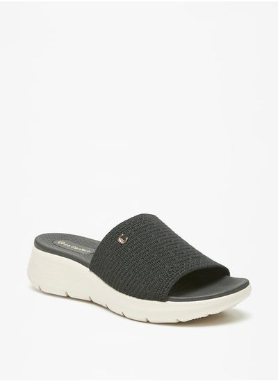 Buy Women Textured Slip-On Slides with Flatform Heels in UAE