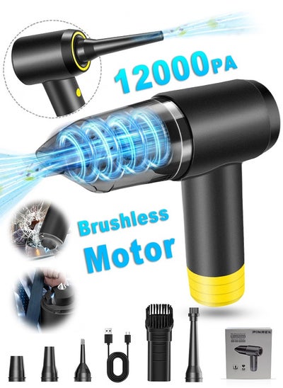 Buy Car Vacuum Cleaner Cordless and Air Duster ,Air Blow Powerful brushless motor 12000PA Handheld Vacuum With 4000 mAh battery and safety hammer,  Portable Multi-Nozzles for Car, Keyboard, Home, Office in UAE