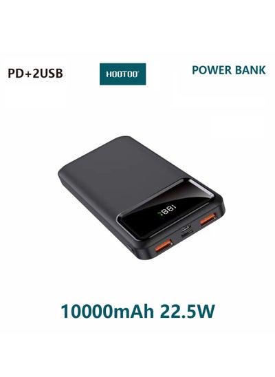 Buy 10000mAh Power bank Bipow digital display and 2-USB ports and type-C PD port supports fast charging with 22.5W-black from Hootoo in Saudi Arabia