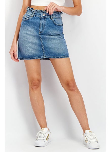 Buy Women Washed Denim Mini Skirt, Blue in Saudi Arabia