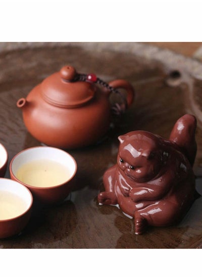 اشتري Tea Pet, Purple Clay Tea Pet Samll Angry Cat Figurines, Cute Kung Fu Tea Crafts في الامارات