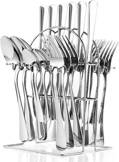 Buy 24 Piece Flatware Set With Stand,Dishwasher Safe Knife Forks Silverware Spoons in UAE