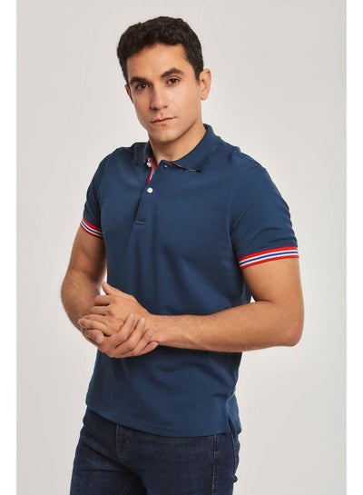 اشتري Casual Short Sleeve Regular Fit Cotton Polo Shirt With Striped Collar for Men في مصر