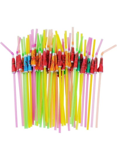 اشتري Colorful 100pcs/Lot Plastic Flexible Bendable Straw Drinking Straws Valentine's Day Wedding Birthday Party Decoration Gifts في الامارات