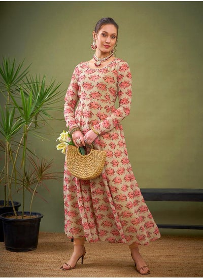 Buy Floral Print A-Line Maxi Kurta in Saudi Arabia