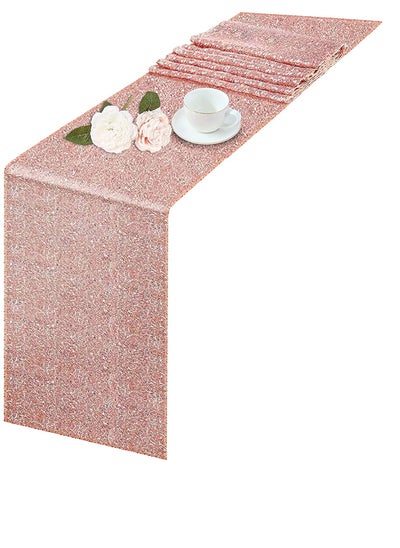 اشتري Satin Table Runner, Sequin Table Runner Rose Gold Sequin Table Cloth for Rectangle Tables Sparkle Table Covers for Wedding Engagement Birthday Party Holiday Decorations Baby Shower (12" x 72") في الامارات