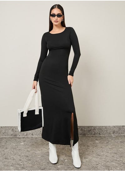 اشتري Round Neck A-Line Maxi Dress with Front Split في السعودية