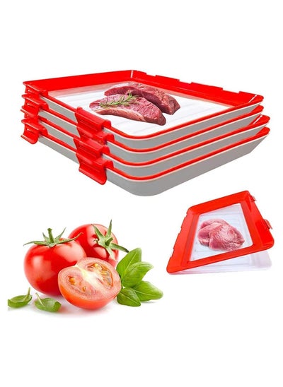 Buy Stackable Food Preservation Trays with Clear Plastic Lid, Dishwasher and Freezer Safe Trays Reusable Food Storage Trays for Vegetables, Fruits, Meat (5) in Egypt