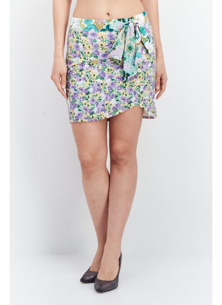 Buy Women Floral Print Mini  Skirt, Green Combo in UAE