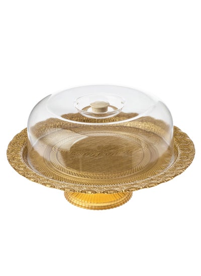 اشتري Base glass cake plate with lid, size 30 cm height 10 cm في السعودية