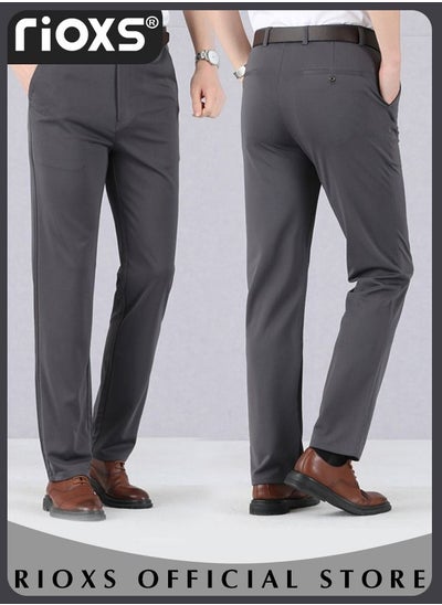 Buy Men's Classic Regular Fit Formal Pants Casual Business Trousers Trendy Straight Leg Dress Pants With Pockets in UAE