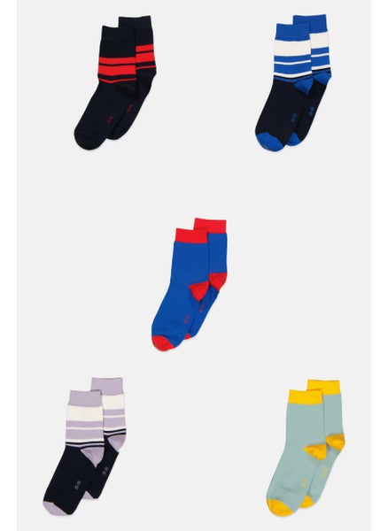 Buy Kids Boy 5 Pairs Stripe Socks, Navy Combo in UAE