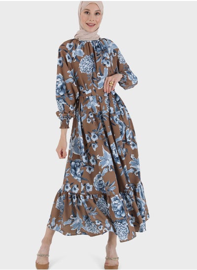 Buy Floral Printed Balloon Sleeve Dress in UAE