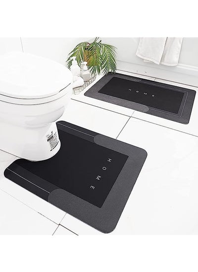 Buy 2Pcs Ultra Soft Napa Skin Bath Mat and U-Shaped Toilet Rug, Water Absorbent and Non Slip Shower Bath Rug for Bathroom, Tub and Shower,50 * 80+50 * 60cm (black) in Saudi Arabia