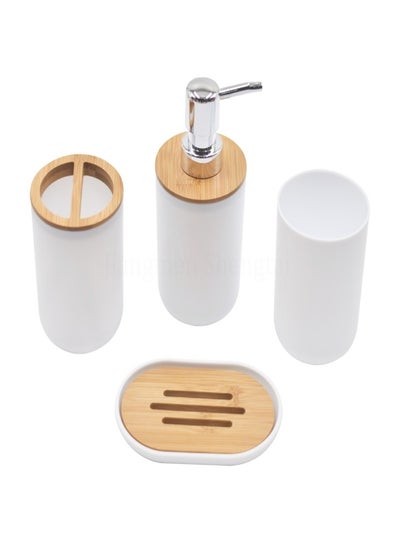 Buy 4 Piece Practical Bamboo Bathroom Accessory Set Toilet Kit for Home Washing Room Toilet in UAE