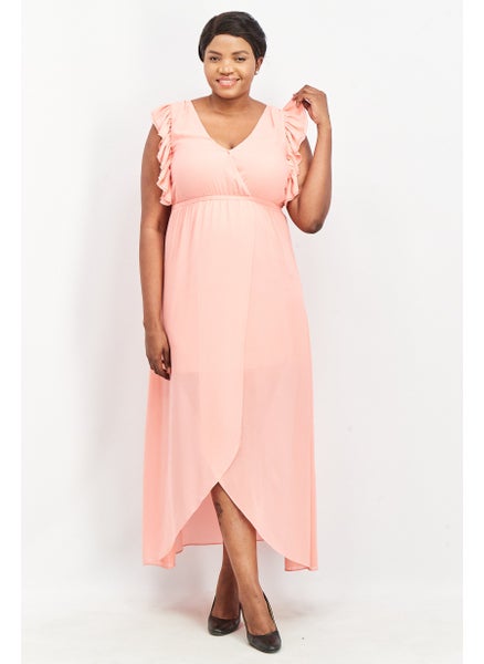 Buy Women Plain Ruffle Sleeve Maxi Dress, Pink in Saudi Arabia