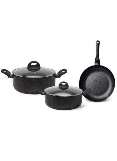 اشتري Promo 5-Piece Cookware Set -2.6Mm Pressed Aluminum With Non Stick Coating Cooking Pots And Pans With Cover For Kitchen & Dining Room L63Xw37Xh17.5Cm - Black في الامارات