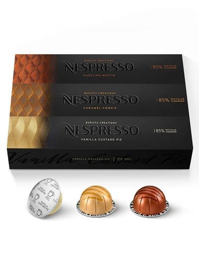 اشتري Nespresso Capsules Vertuo Line Barista Creations Flavored Pack Hazelino Muffin 10 Caramel Cookie 10 Vanilla Custard Pie 10 Mild Roast Coffee 30 Count Coffee Pods في الامارات