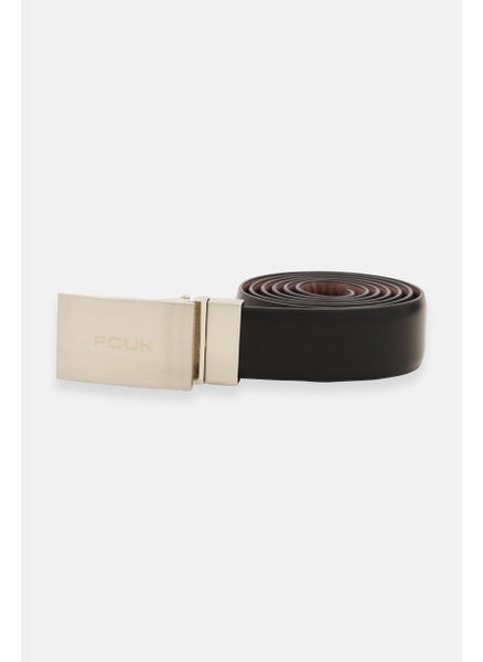 Buy Men Rectangle Reversible Leather Belt, Black in UAE