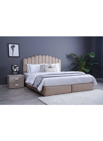 Buy Anna King Bed Velvet Beige 180x200 cm in UAE