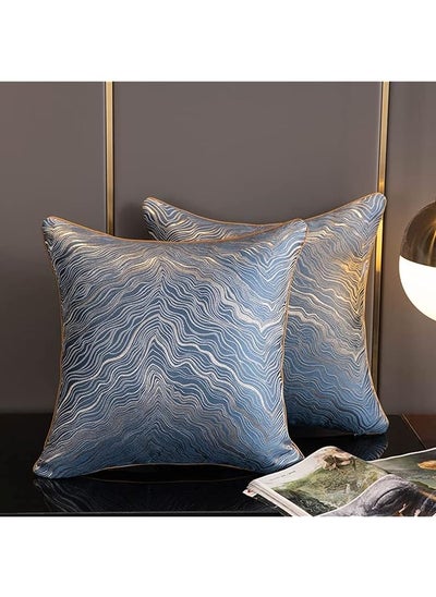 Buy Pack Of 2 Deluxe High Density Jacquard Cushion Cover Set 18X18 Inch Doublesided Pattern Home Decorative Throw Pillow Cases Set Of 2 Cushion Covers 45X45Cm Square Cushion Case For Sofa Couchblue in Saudi Arabia