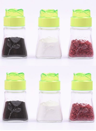 Buy 6-Piece Salt And Pepper Shakers Set Clear/Green 6 x 100ml in Saudi Arabia