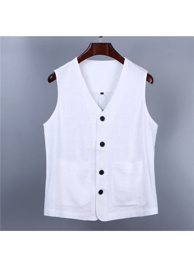 اشتري Summer Lightweight Chinese Linen Vest for Men White في السعودية