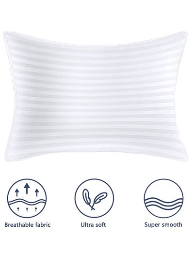 اشتري Soft Hotel Stripe Pillow 1KG Queen, Breathable Soft Microfiber Filled Sleeping Pillow White 50x75cm في الامارات