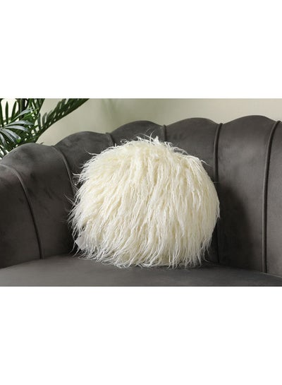 Buy Mongolian Faux Fur Round Filled Cushion D35cm-White in UAE