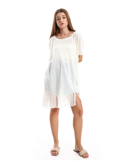 Buy Heather Off White Cover-Up With Decorated Fringes in Egypt