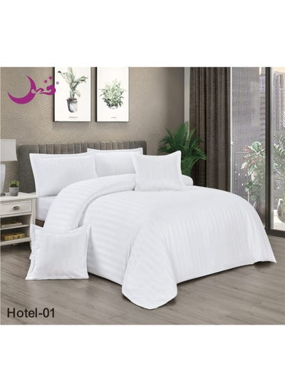 Buy Striped Double Sided Hotel Bed Sheet 6 Pieces Microfiber 230x250 CM in Saudi Arabia