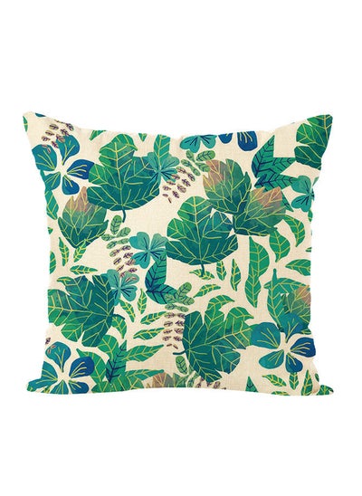 Buy Decorative Leaf Printed Pillow White/Green/Beige 45x45cm in UAE