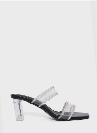 Buy Clear Double Strap Diamante Trime Sandal in UAE