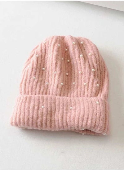 Buy Faux Pearl Rib Beanie in UAE