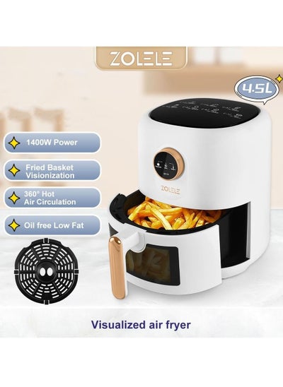 Buy ZA004 Electric Air Fryer 4.5L Capacity Non Stick Coating Fried Basket Knob Control Temperature 1400W - White in UAE