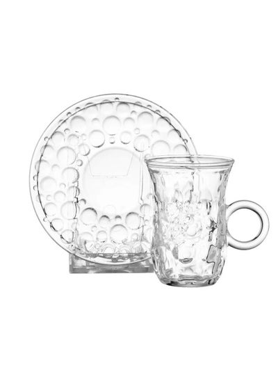 Buy 12 Piece Clear Glass Tea Set with Modern Pattern in Saudi Arabia