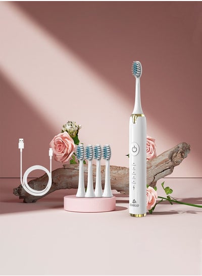 Buy Rechargeable Sonic Electric Toothbrush High-frequency Vibration IPX7 Waterproof Power Toothbrush 5 Modes Adjustable and Smart Electric Toothbrush with 3 Detachable Soft-bristle Brush Heads in Saudi Arabia