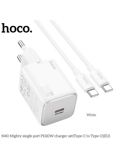 Buy N40 Mighty Single Port PD20W Charger Set With Type-C to Type-C Fast Charging, Compact Design EU Plug - White in Egypt