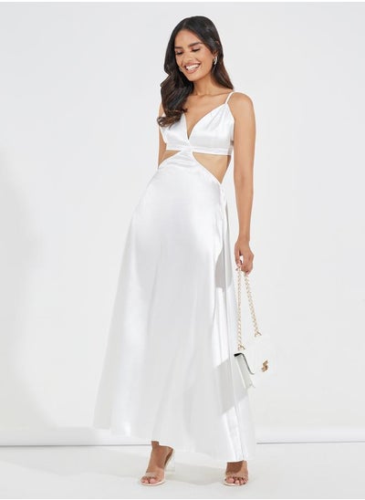 Buy Satin Plunge Neck Cut-Out Detail Maxi Dress in Saudi Arabia