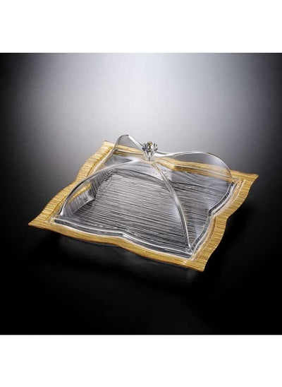 Buy Acrylic Square Dessert Serving Set Golden 40 cm in UAE