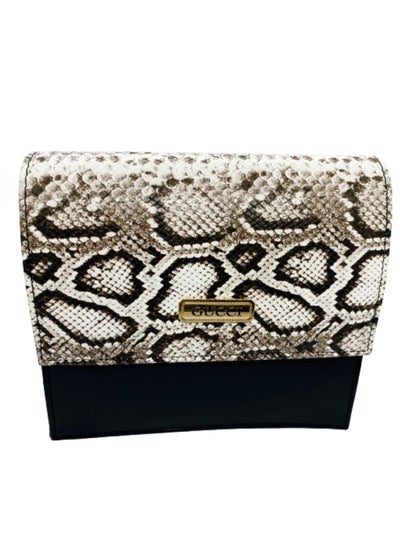 Buy Luxury women's leather bag black color with snakeskin engraving, premium quality in Egypt