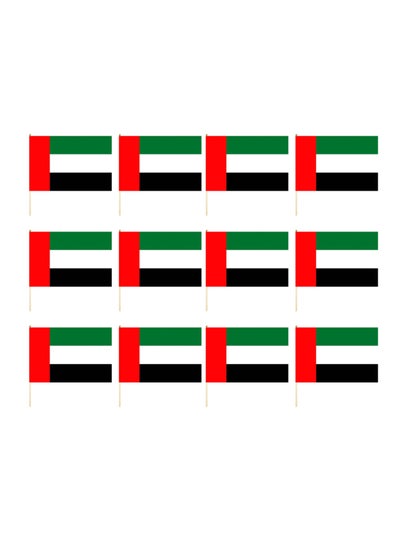 Buy 12 Pieces UAE Flag For National Day Celebration Hand Waving Desk Flags Wooden Sticks 21X14X30CM in UAE