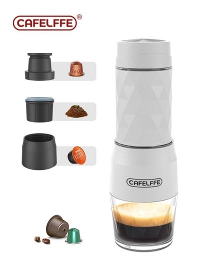 Buy 3-in-1 Portable Espresso Machine, Mini Manually Operated Capsule Coffee Machine,Perfect For Camping, Business, Hiking, And Office (White) in Saudi Arabia