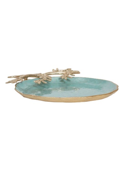 اشتري Sepia Tree Round Tray, Turquoise & Gold – 30 cms في الامارات