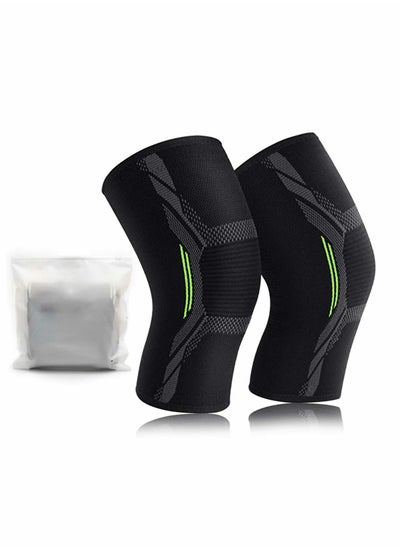 اشتري Knee Brace, 2 Pcs Knee Support Brace for Men & Women, Knee Compression Sleeve for Running, Pain Relief (Large, Black Green) في الامارات